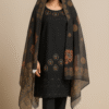 Black Embroidered 3-Piece Suit with Chiffon Dupatta