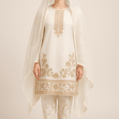 3 Piece Crepe Suit-Embroidered (Pret)