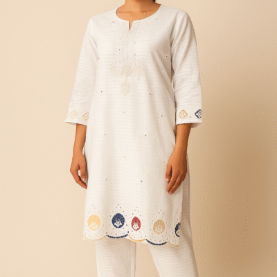 Loan 2-Piece Suit for Girls-White Embroidered