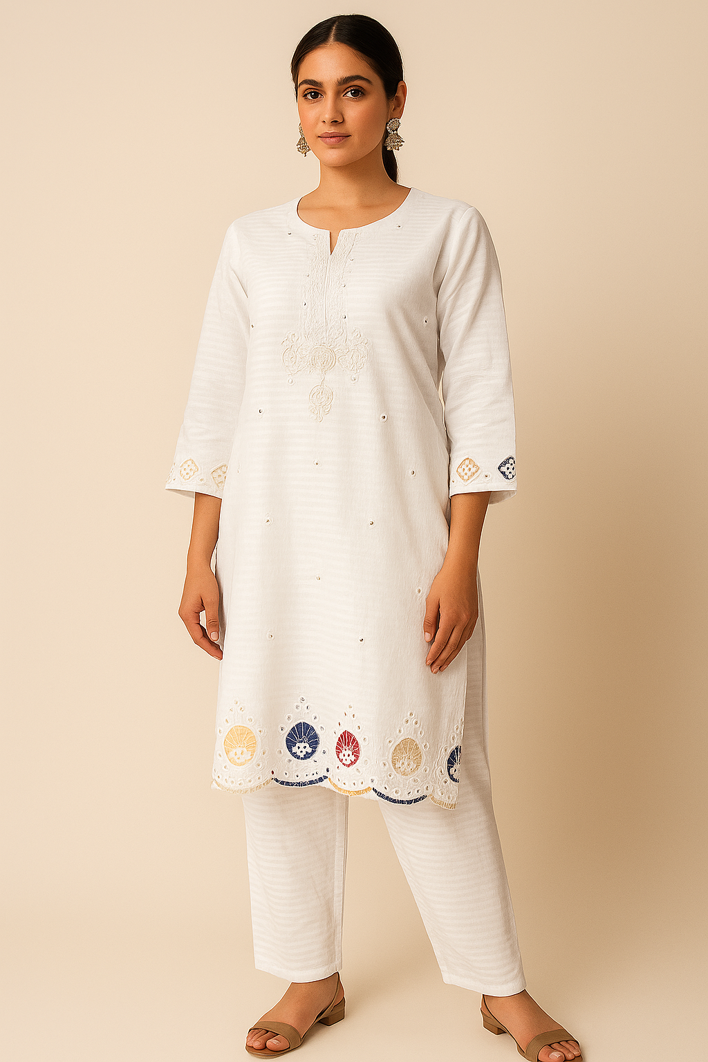 Loan 2-Piece Suit for Girls-White Embroidered