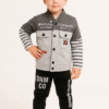 Stylish Baby Boys' Grey & Black "Moving Forward" Jacket Set – 3-Piece Casual Outfit