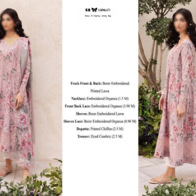 Borer Embroidered Printed Lawn- Frock Front & Back