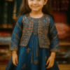 Elegant Blue Embroidered Party Dress for Girls – Stylish & Traditional Outfit