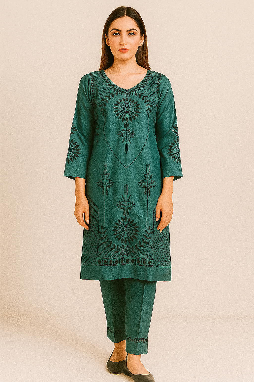 Elegant Green Embroidered Pakistani Suit for Women – Traditional Festive Wear