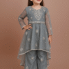 Elegant Grey Embroidered Net Dress for Girls – Festive & Party Wear