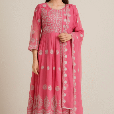 Elegant Pink Embroidered Anarkali Suit with Dupatta