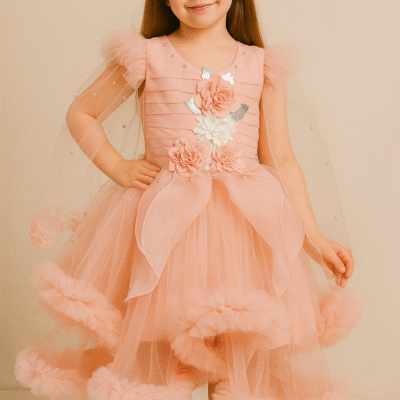 Elegant Pink Floral Frock for Girls – Party & Wedding Wear