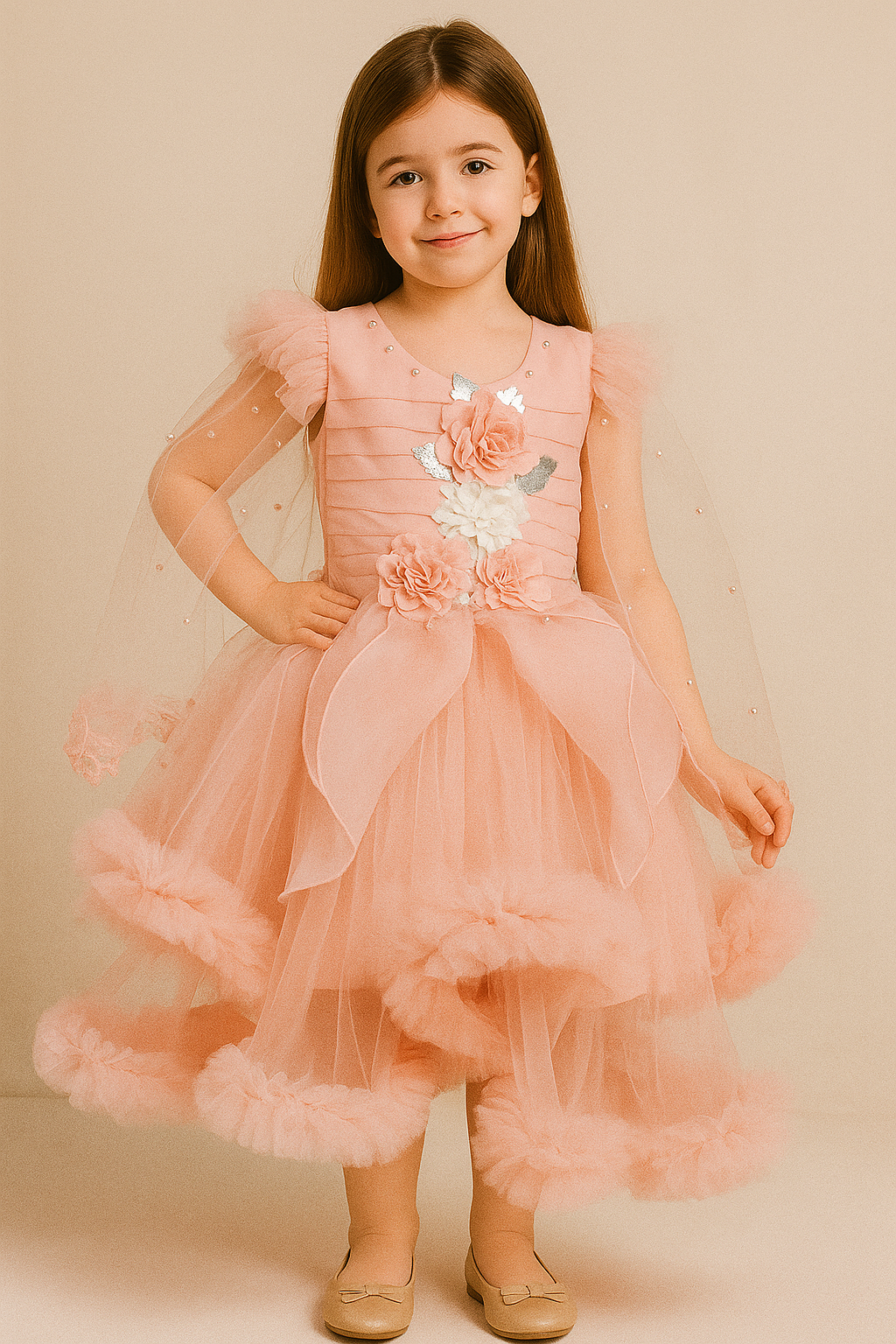 Elegant Pink Floral Frock for Girls – Party & Wedding Wear