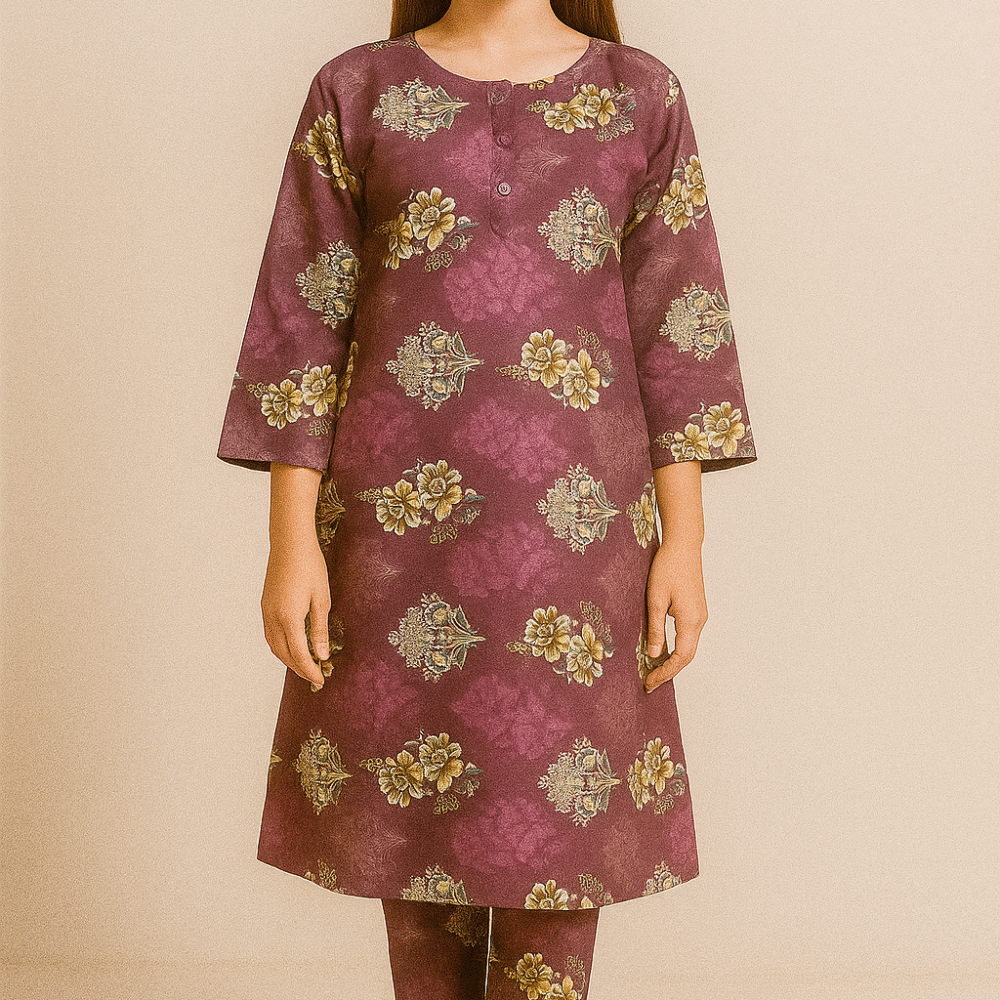 Elegant Purple Floral Printed Women’s 2-Piece Suit – Comfortable Daily & Casual Wear