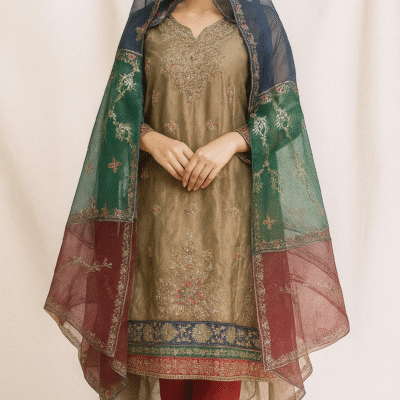 Elegant Traditional Embroidered 3-Piece Suit for Women with Multicolor Dupatta