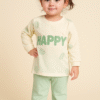 Light Green "Happy" Two-Piece Outfit for Toddler Girls – Soft & Comfortable Casual Wear