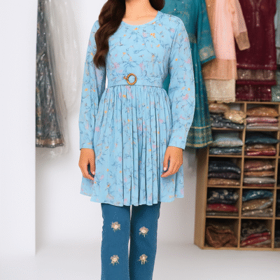 Elegant Floral Blue Tunic with Jeans – Women’s Stylish Outfit