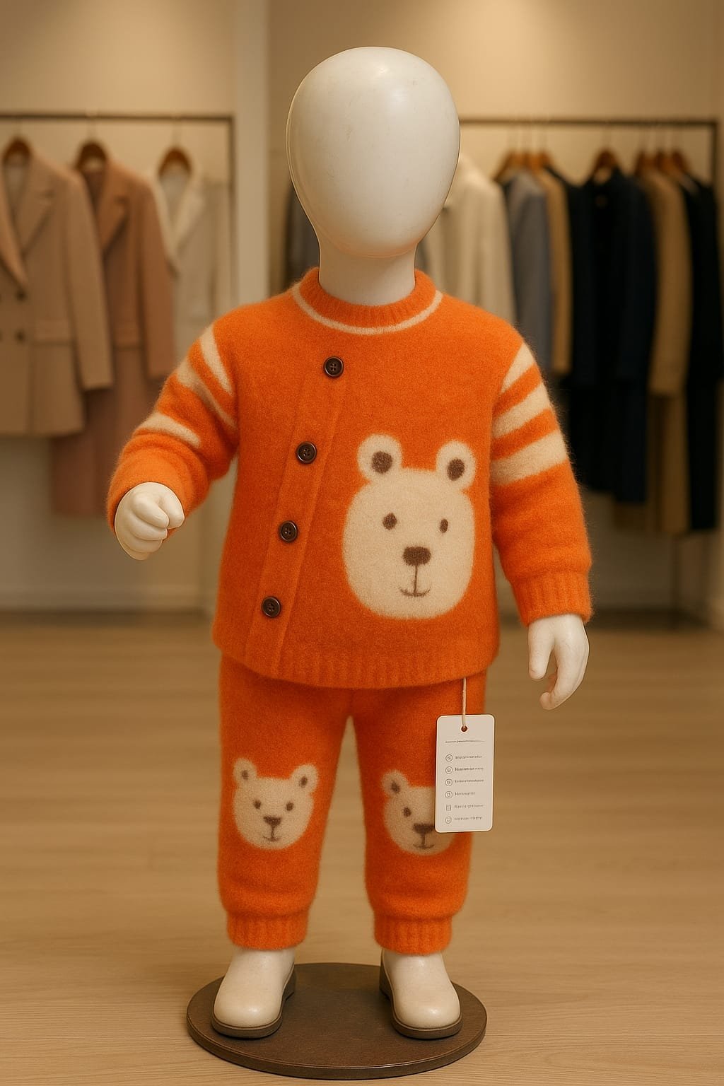 Orange Teddy Bear Woolen Winter Set for Kids