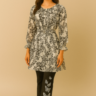 Stylish Print Belted Short Dress for Women