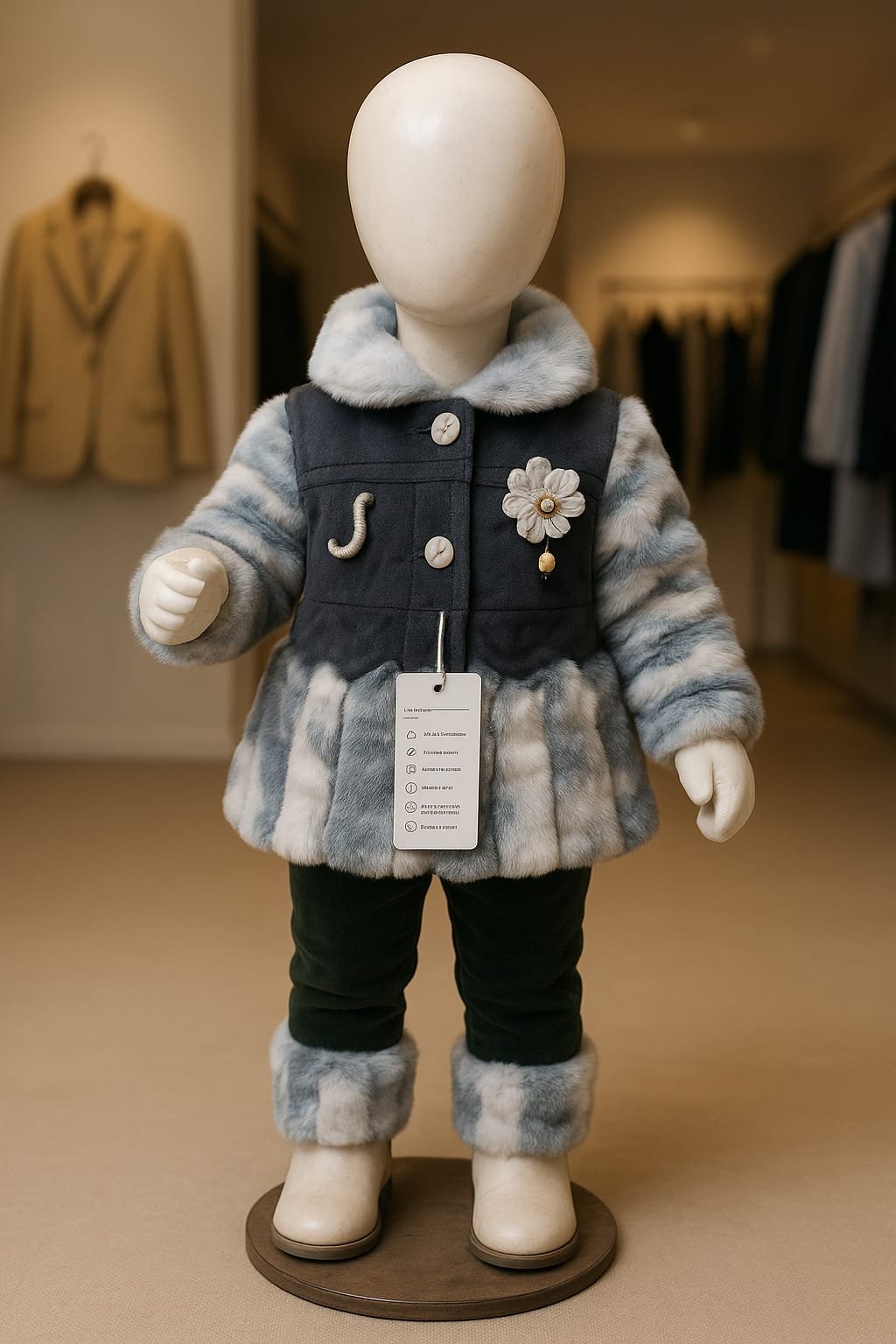 Blue and Grey Faux Fur Winter Outfit for Kids