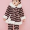 Baby Girl Winter Striped Fur Outfit – Maroon & White 2-Piece Set