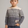 Boys Winter Knitted Sweater – Grey & Cream Warm Cable Knit Pullover