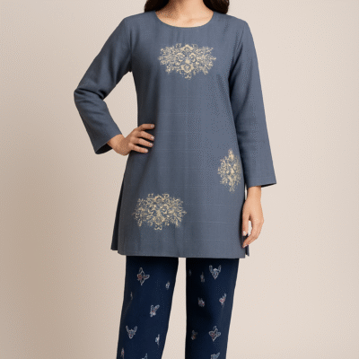 Elegant Embroidered Two-Piece Women’s Casual Wear | Stylish Kurti & Trouser Set
