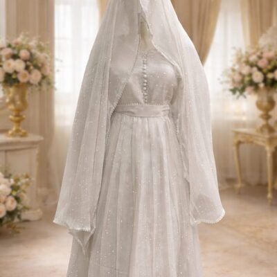 Elegant White Bridal Gown with Veil – Timeless Wedding Dress