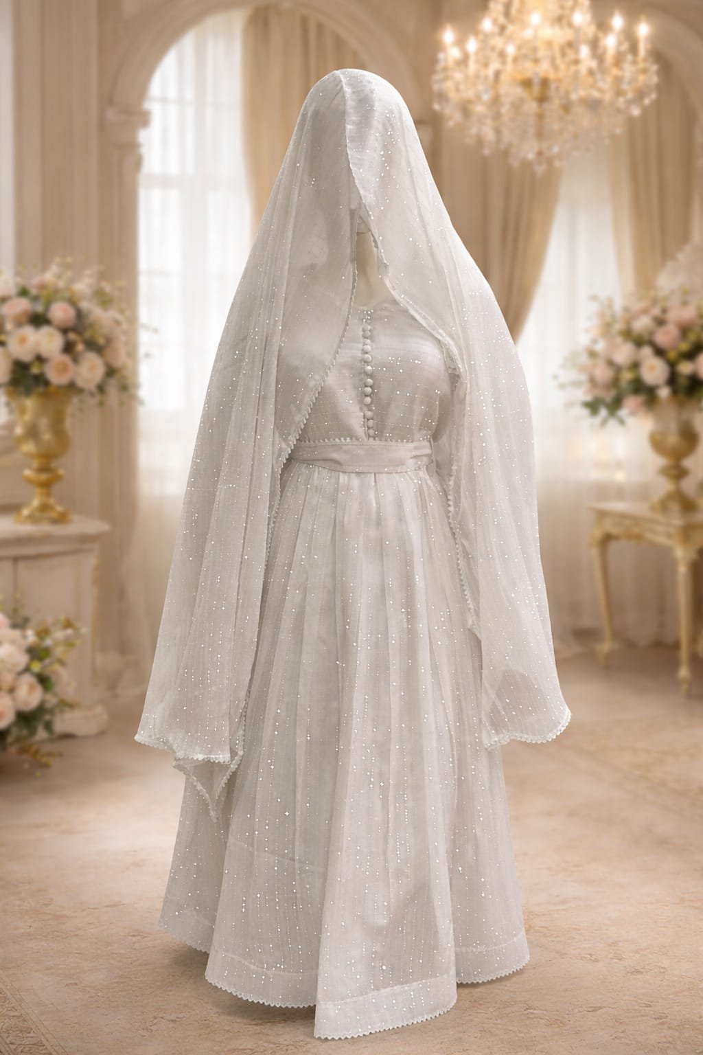Elegant White Bridal Gown with Veil – Timeless Wedding Dress