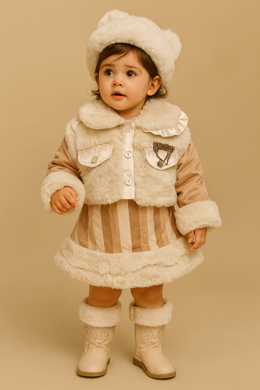 Winter Faux Fur Coat Set for Baby Girls
