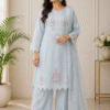 Elegant Sky Blue Embroidered Women 3 Piece Suit