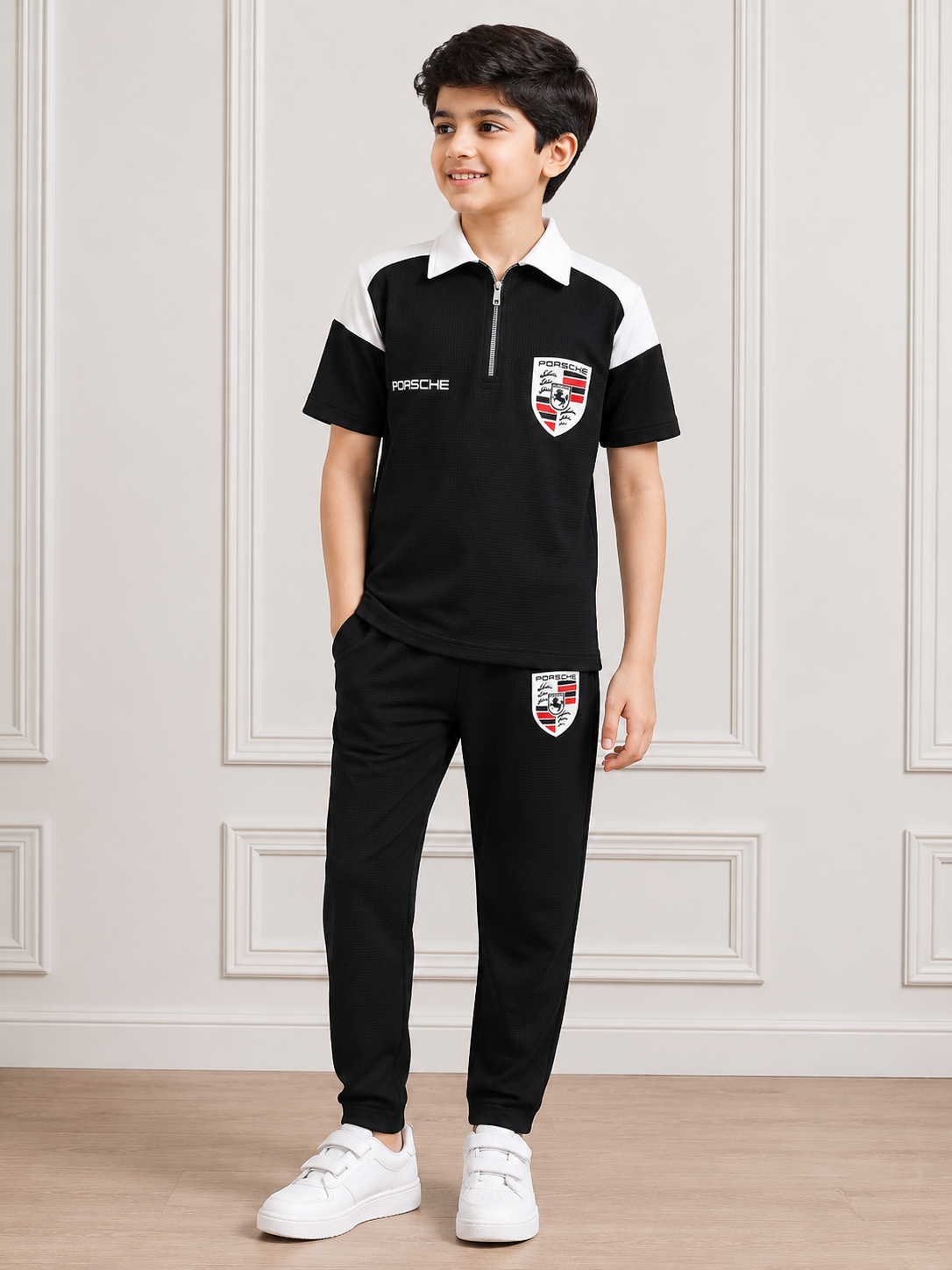 Boys Black Porsche Casual Summer Co-Ord Set
