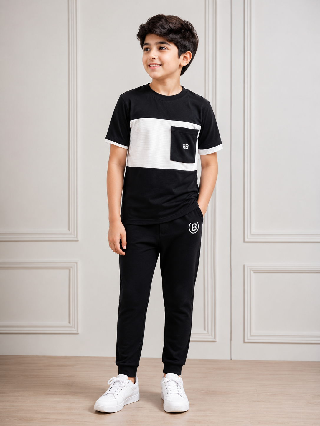 Boys Black & White Casual Summer Co-Ord Set