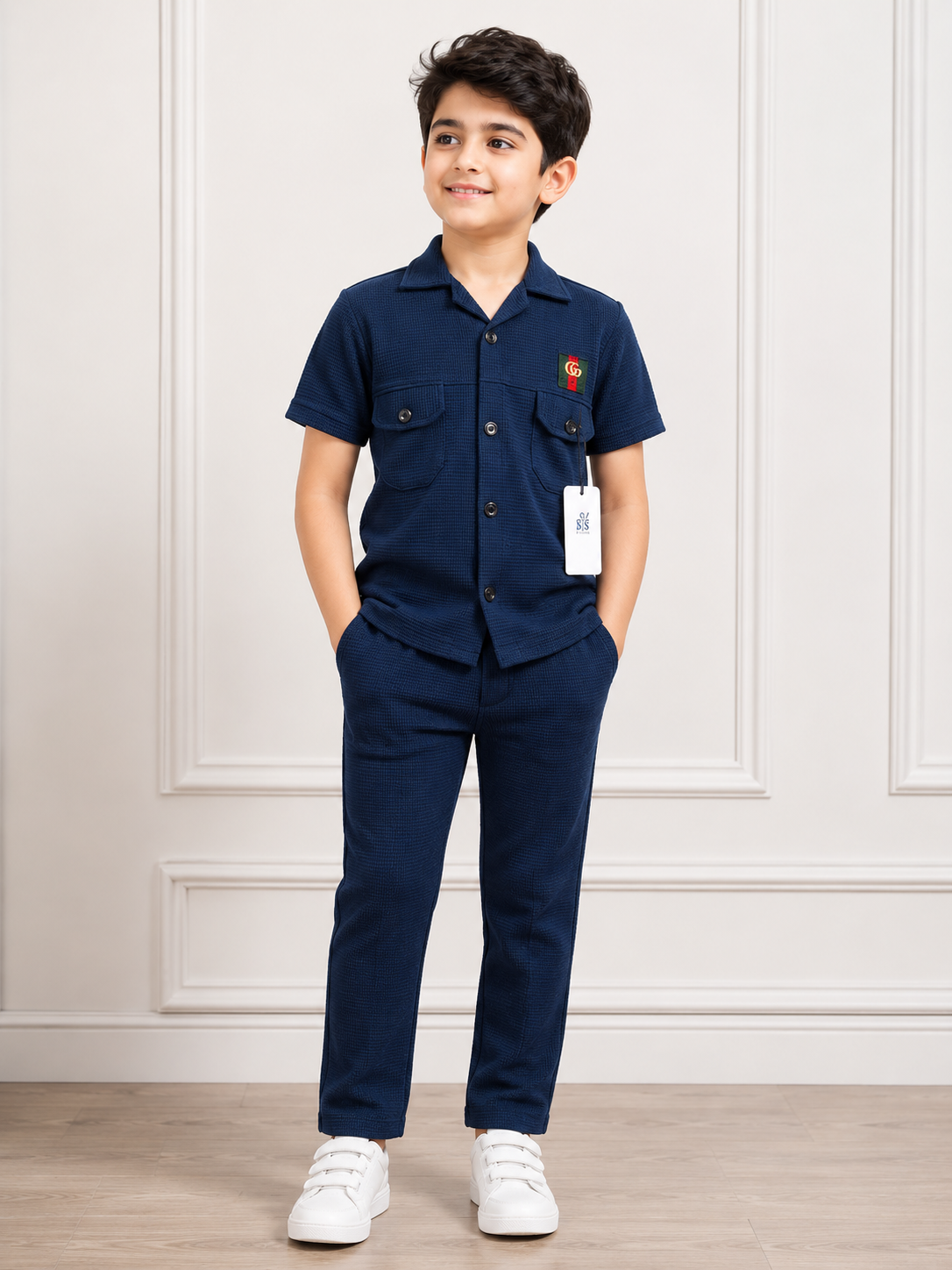 Boys Stylish Navy Blue Summer Co-Ord Set