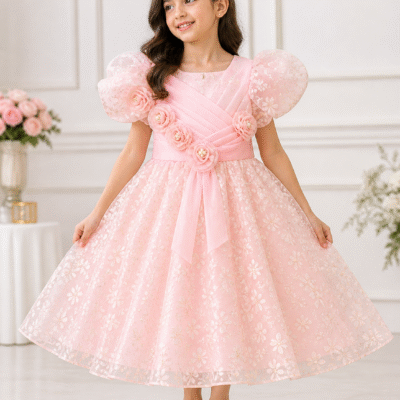 Elegant Pink Floral Party Dress for Girls (04 –12 Years)
