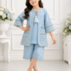 Elegant Sky Blue Embroidered Girls Party Wear Set
