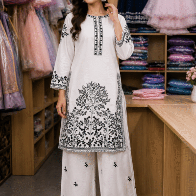 Elegant White Embroidered Women’s Kurti Set | Stylish Ethnic Wear 2026