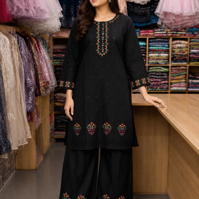 Elegant Black Embroidered Women Dress Set 2026